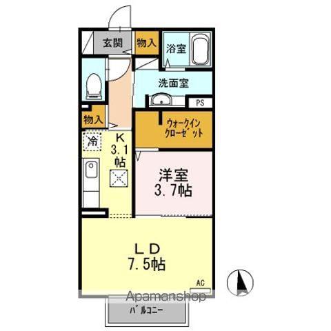 ブランドール馬出(1LDK/1階)の間取り写真