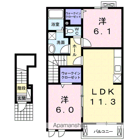 プロムナード瑞穂Ⅱ(2LDK/2階)の間取り写真