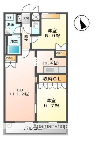 フォレストヴィラⅡ(2LDK/2階)の間取り写真
