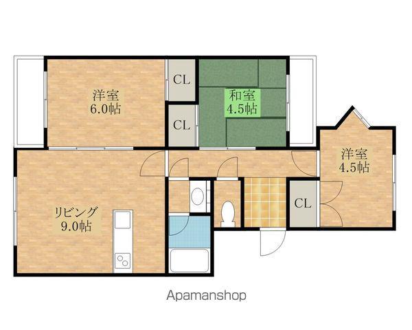 GS岸和田(3DK/4階)の間取り写真
