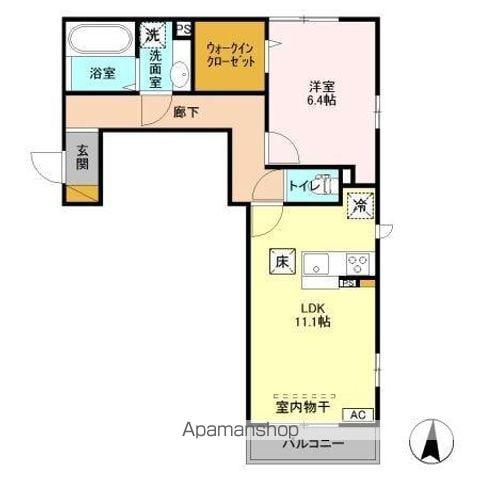 LA CRECE W棟(1LDK/1階)の間取り写真