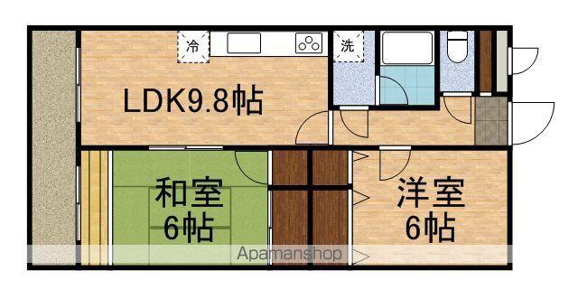 多摩モノレール 砂川七番駅 徒歩8分 5階建 築28年(2DK/1階)の間取り写真