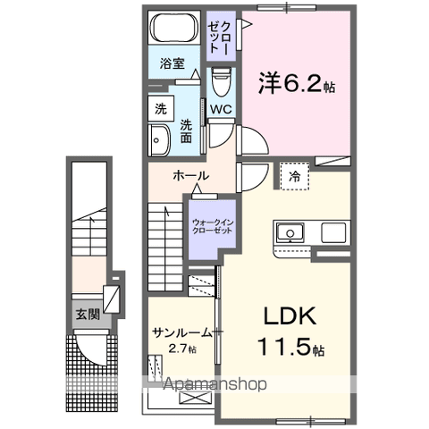 ルーラル・エステートD(1LDK/2階)の間取り写真