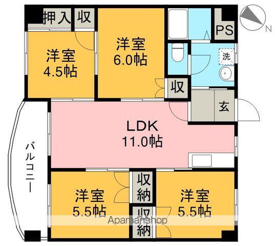 岡林マンション(4LDK/4階)の間取り写真