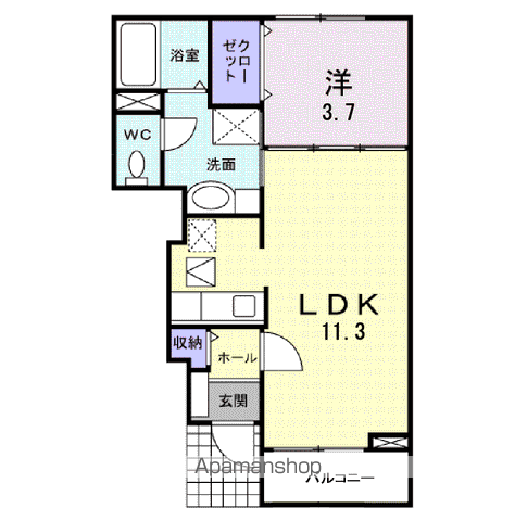 プロムナードUⅢ(1LDK/1階)の間取り写真