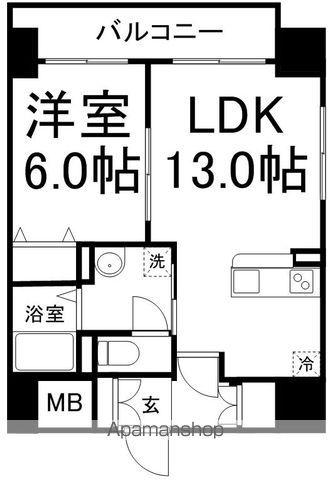 リラ二十人町(1LDK/6階)の間取り写真