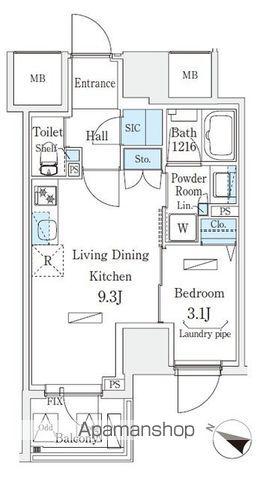 URBAN BREEZE 恵比寿(1LDK/13階)の間取り写真