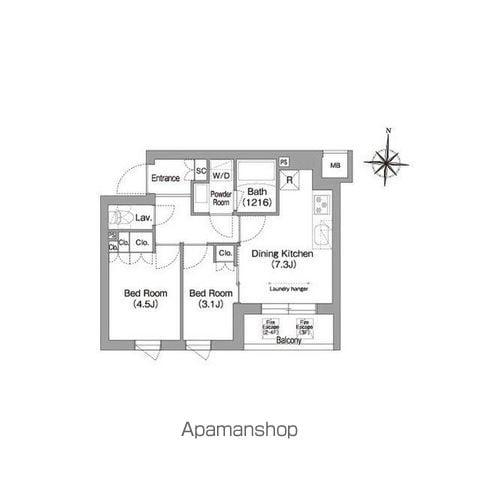コンフォリア・リヴ南品川(2DK/1階)の間取り写真