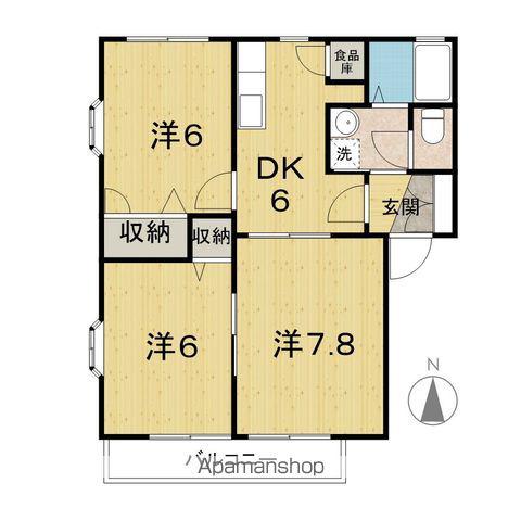 ベラルーネⅡA棟(3DK/1階)の間取り写真