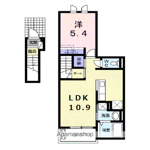 シーサイドビレッジB(1LDK/2階)の間取り写真