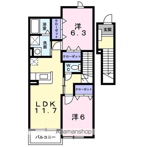 カノンⅢ(2LDK/2階)の間取り写真