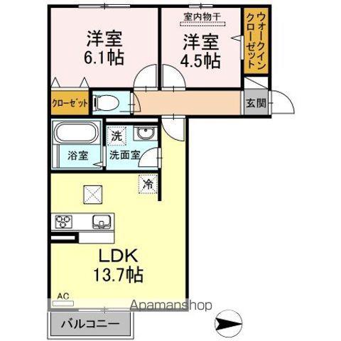 アリエッタ湯野(2LDK/1階)の間取り写真