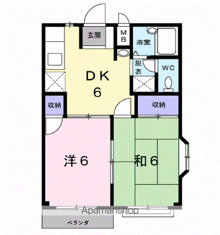 お花畑ハイツC棟(2DK/2階)の間取り写真