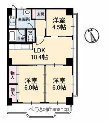 真締川ハイツ(3LDK/4階)の間取り写真