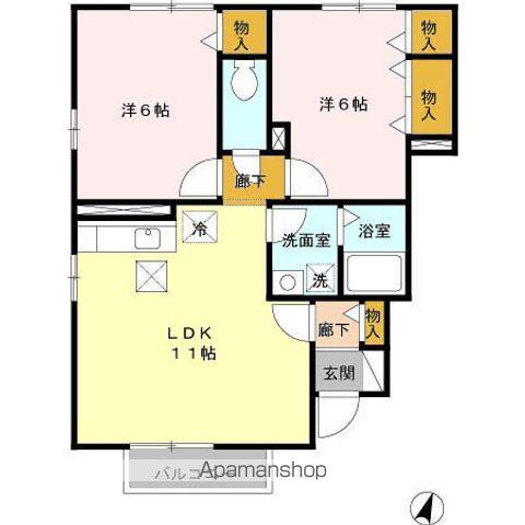 ロマーシュA棟(2LDK/1階)の間取り写真