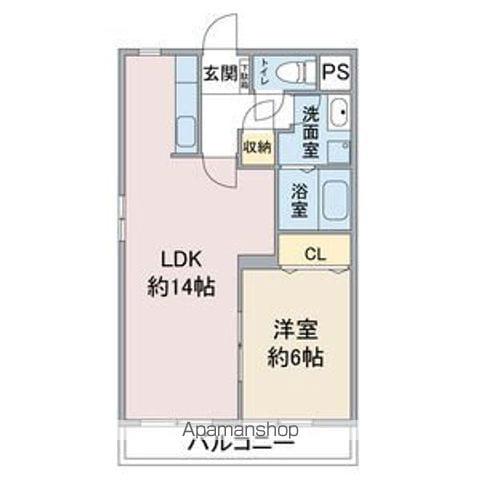 ロッキー猪子石(1LDK/3階)の間取り写真