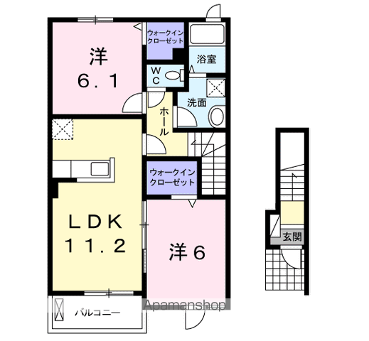 アジャート ビブレ1(2LDK/2階)の間取り写真