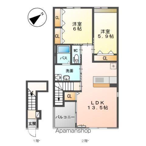 サンライズガーデン神田(2LDK/2階)の間取り写真