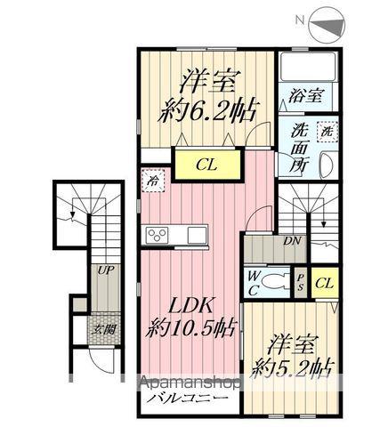 グロワール・ブランシュ(2LDK/2階)の間取り写真