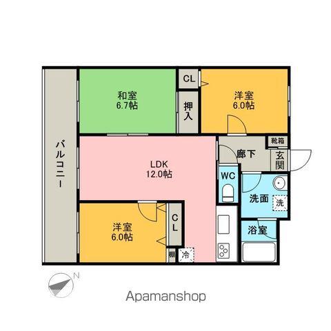 カルム箱崎東1(3LDK/6階)の間取り写真