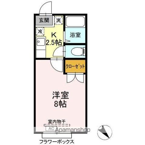 ホワイトコート前九年B(1K/1階)の間取り写真