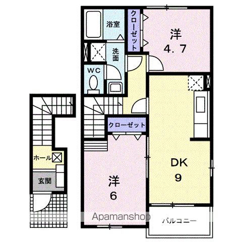 プラシードB(2DK/2階)の間取り写真