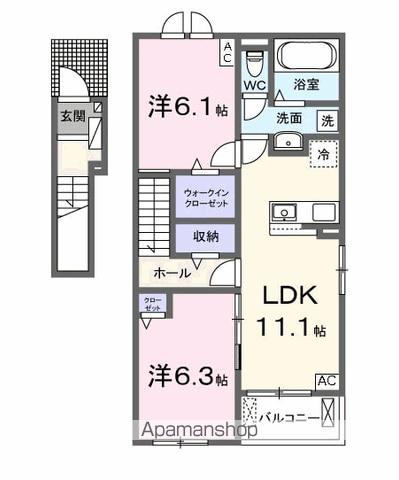サンデヴォーテⅡ(2LDK/2階)の間取り写真