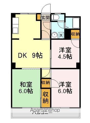 ディモーラ山門(3DK/5階)の間取り写真