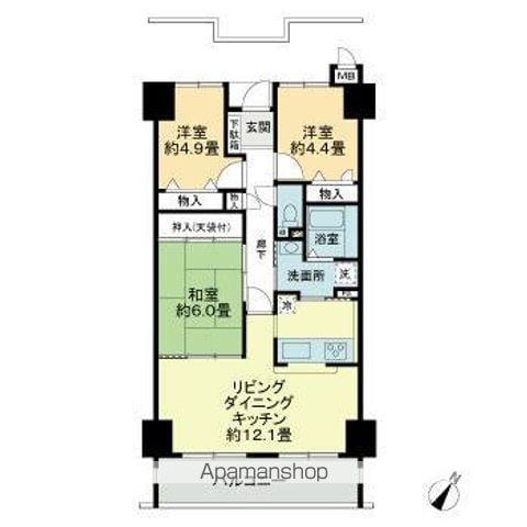 サーパス三津壱番館(3LDK/12階)の間取り写真