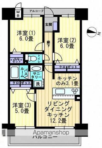 アルファライフ松島公園Ⅱ(3LDK/4階)の間取り写真
