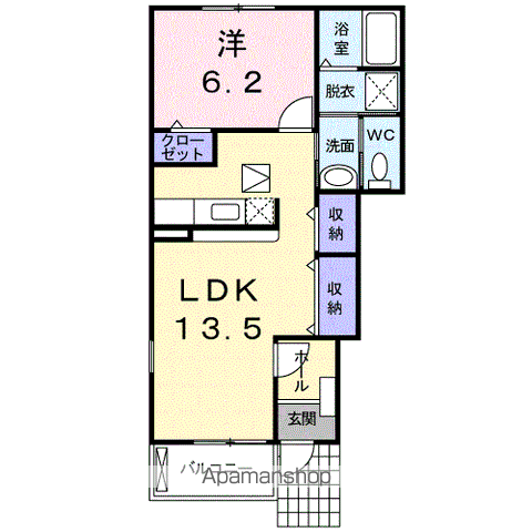 プレシャスコートK西浜(1LDK/1階)の間取り写真