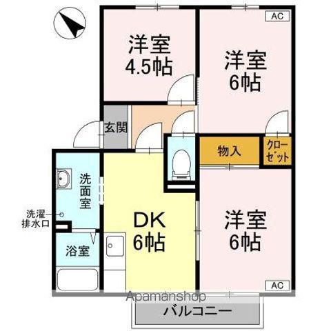 アゼリアパークハウス F棟(3DK/2階)の間取り写真