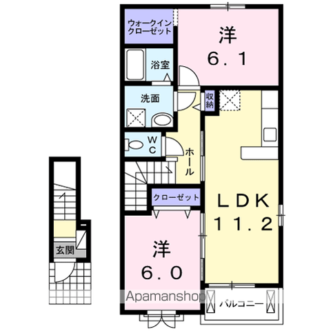 ボヌール・ア・ヴ.M(2LDK/2階)の間取り写真