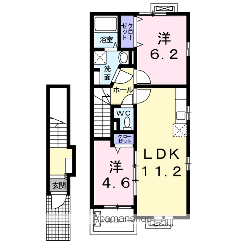 田園 UGATOKU Ⅱ番館(2LDK/2階)の間取り写真