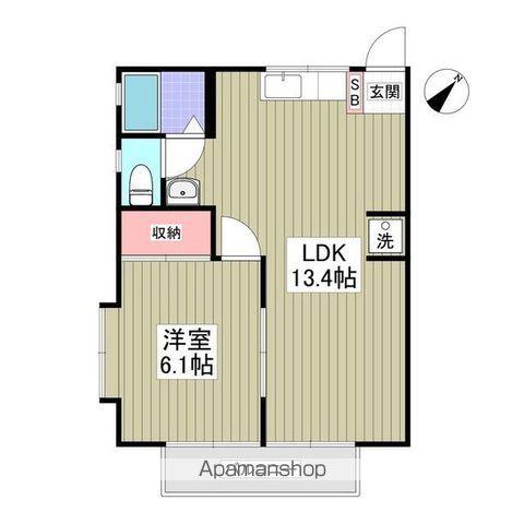 グランモアつばさ B棟(1LDK/2階)の間取り写真