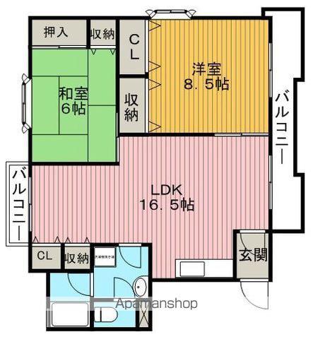 クラタス平野(2LDK/2階)の間取り写真