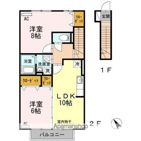 ローズコート美里 B棟(2LDK/2階)の間取り写真