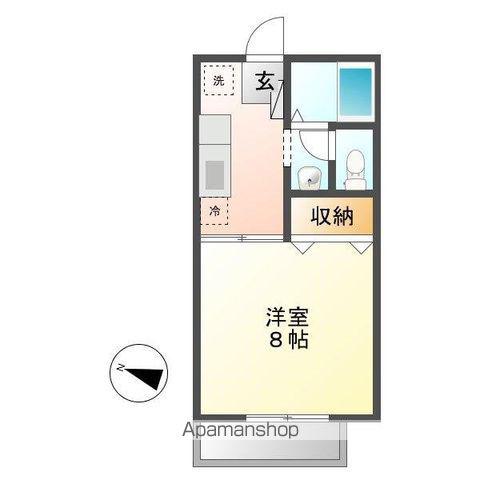 ビーライン川南A(1K/2階)の間取り写真