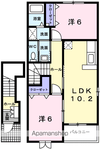 グランフォーレ近見Ⅰ(2LDK/2階)の間取り写真