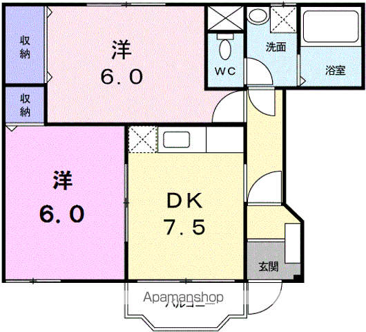 なでしこ(2DK/1階)の間取り写真