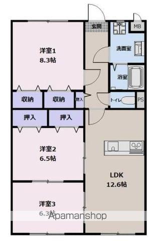 ライスガーデン(3LDK/1階)の間取り写真
