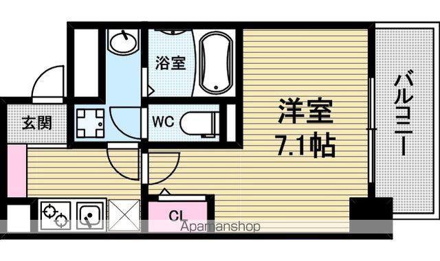 アドバンス上町台シュタット(1K/12階)の間取り写真