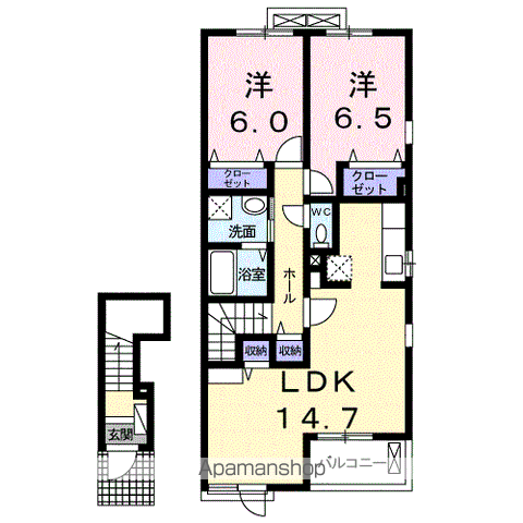コッティメイB(2LDK/2階)の間取り写真