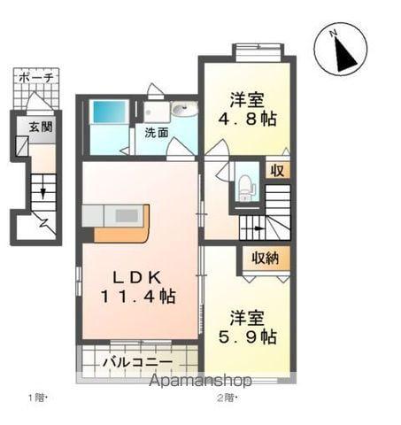 プルーニャⅡ(2LDK/2階)の間取り写真