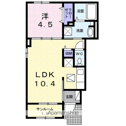 モジョ・エスト(1LDK/1階)の間取り写真