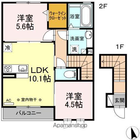 ISLAND MS (2LDK/2階)の間取り写真