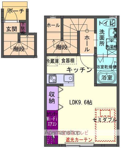 ラポール村崎野A(1K/2階)の間取り写真