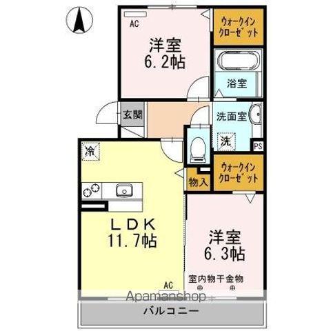 シャンテ(2LDK/2階)の間取り写真