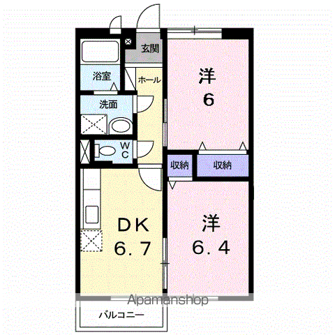 ブルックハイツ (2DK/1階)の間取り写真