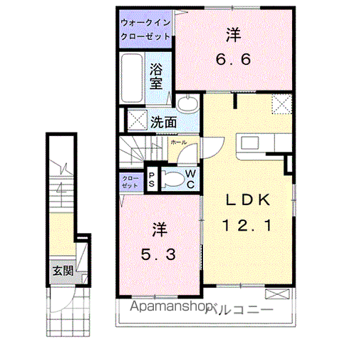 ESPOIRLIEN 2NDB(2LDK/2階)の間取り写真